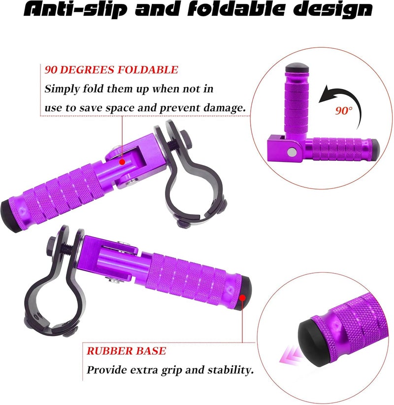 VUOZIP M8 Anti-Skid CNC Universal Motorcycle Foot Pegs Degree Foldable Footpegs Footrest,Upgrade Passenger Pedal For Mini Bike Dirt Pit Bike Electric Car Motorbike Honda Suzuki Yamaha Kawasaki (Purple) - Image 5